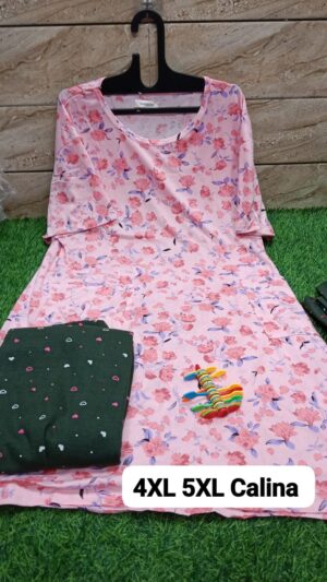 pink flower night suit Pink upper and Green lower Night dress