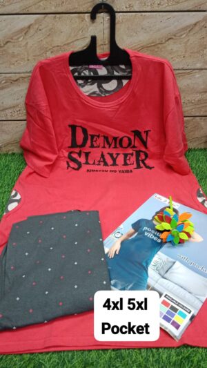 red demon slayer night suit Red upper Green lower Night dress