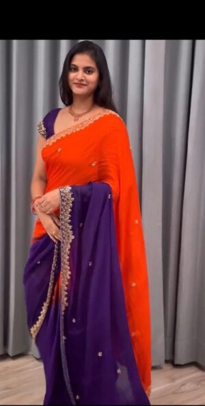 saree CHINNON FANCY SAREE SEQUENCE WORK FOR WEDDING SEASON