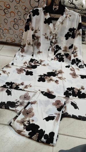 zxcv Black & White Floral Kurta Suit