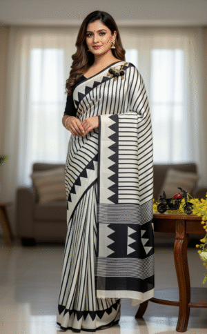 Gemini_Generated_Image_ayd00hayd00hayd0 "An elegant and shiny silk saree in a dark color."