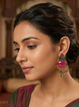 Gemini_Generated_Image_15xhj15xhj15xhj1 "Antique gold finish wali Pink stones jhumka earrings"